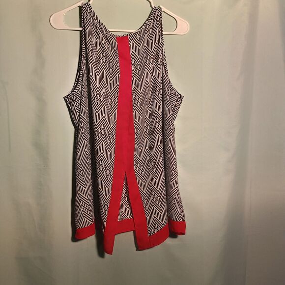 Zac and rachel Chevron Print Sleeveless Tank Top – Black & White with Red Hem - Picture 4 of 4
